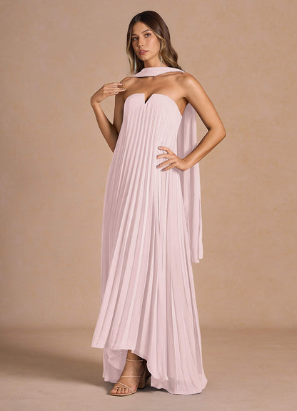 Nahla Powder Pink Allover Pleated Maxi Dress  Dress