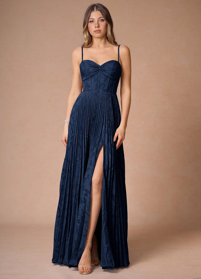 Akiko Navy Pleated Maxi Dress