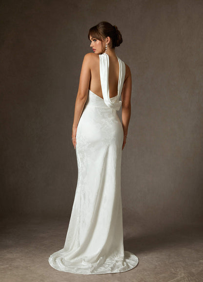 Diamond White Sheath Strapless Floral Jacquard Dress