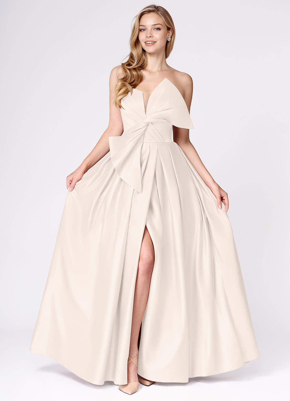 Miebow Cream Strapless Illusion V-Neck Gown  Dress