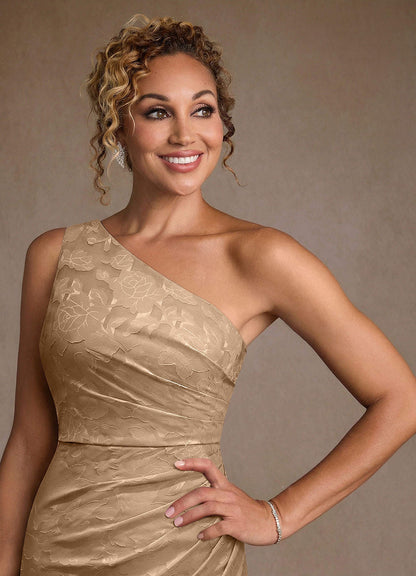 Champagne Trumpet One Shoulder Floral Burnout Dress