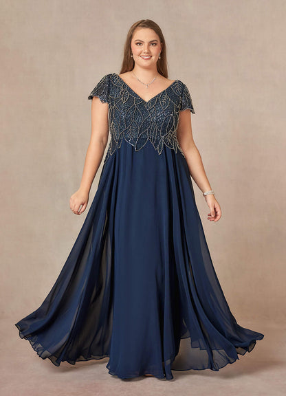 Dark Navy A-Line Sequins Chiffon Dress