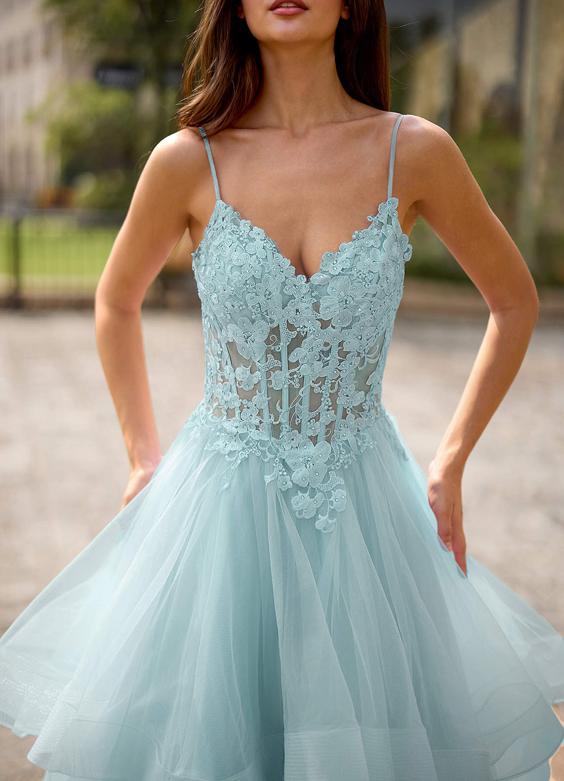Spitze Blue Sheer Lace Prom Dress  Dress