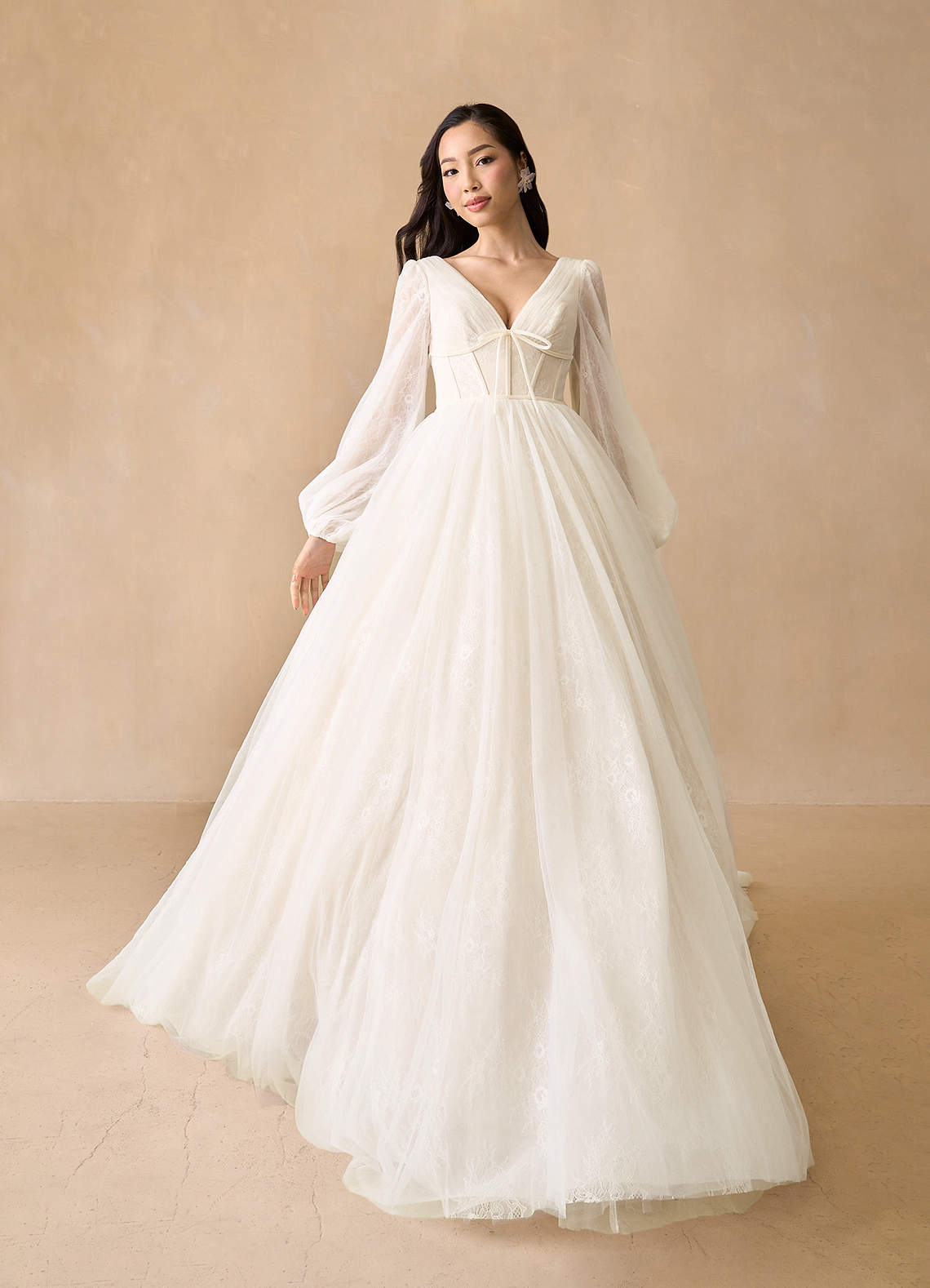 Diamond White Champagne Ball-Gown Lace Tulle Dress