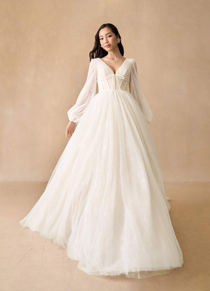 Diamond White Champagne Ball-Gown Lace Tulle Dress