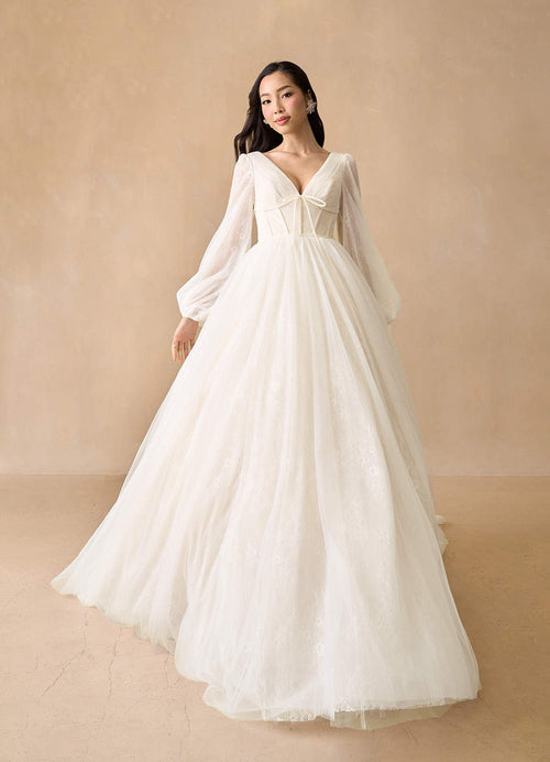 Diamond White Champagne Ball-Gown Lace Tulle Dress