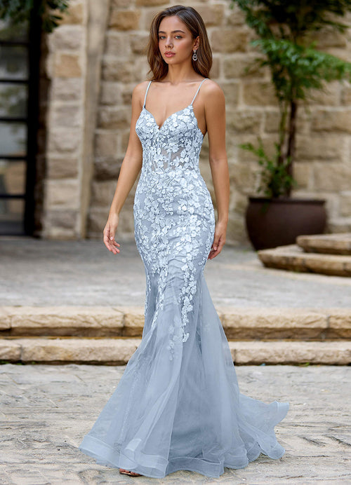 Dentelle Light Blue Mermaid Prom Dress