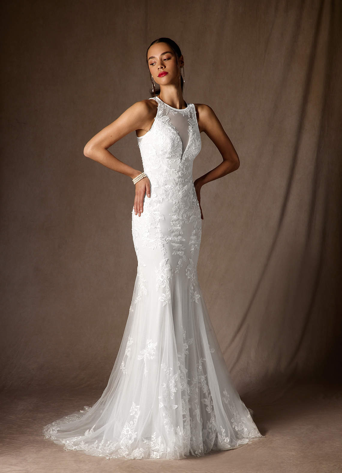 Diamond White Mermaid Sequins Tulle Dress