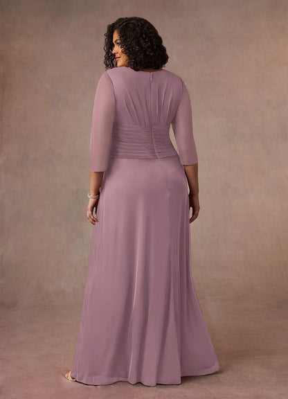 Dusty Rose A-Line V-Neck Pleated Mesh Dress