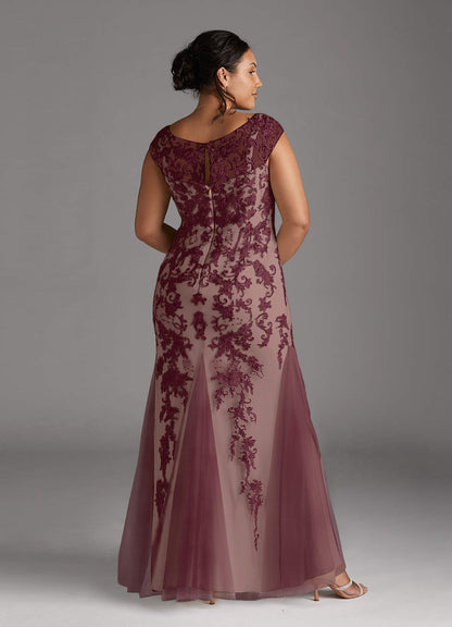 Cabernet Champagne Mermaid Lace Tulle Dress