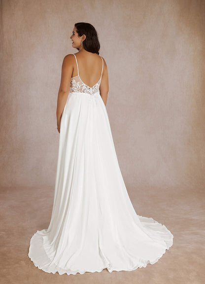 Diamond White A-Line Sequins Chiffon Dress