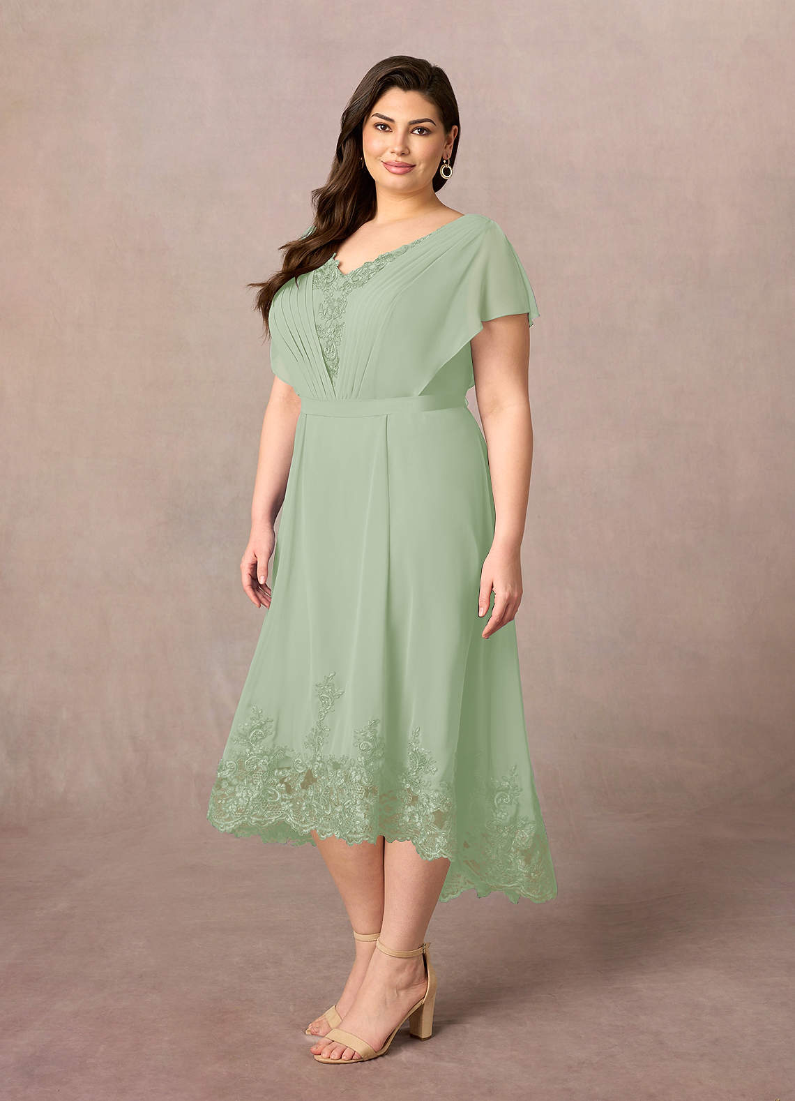 Dusty Sage A-Line Lace Chiffon Dress