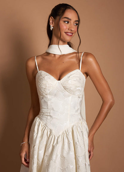Astra French White Midi Dress  Dress