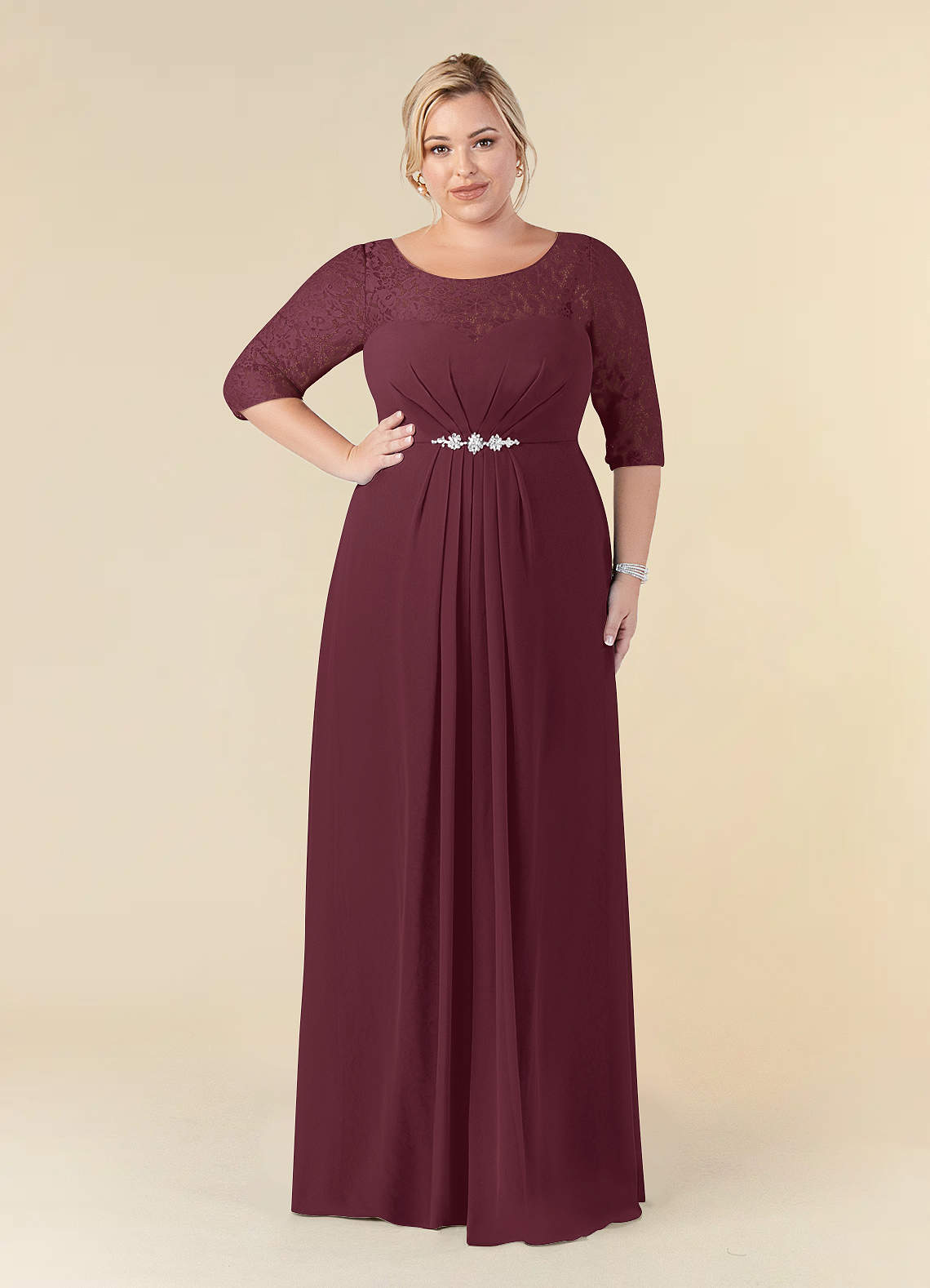 Cabernet A-Line Scoop lace Chiffon Dress