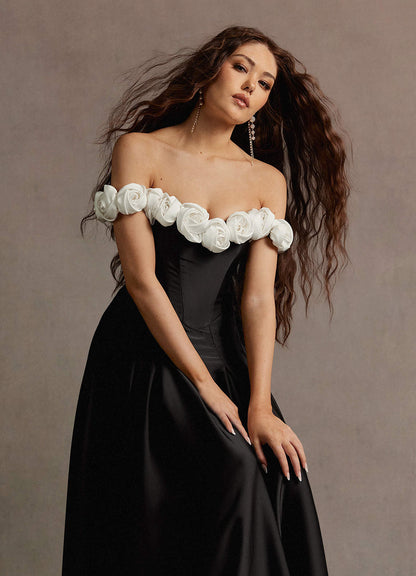 Cameron Black And White Rose Gown