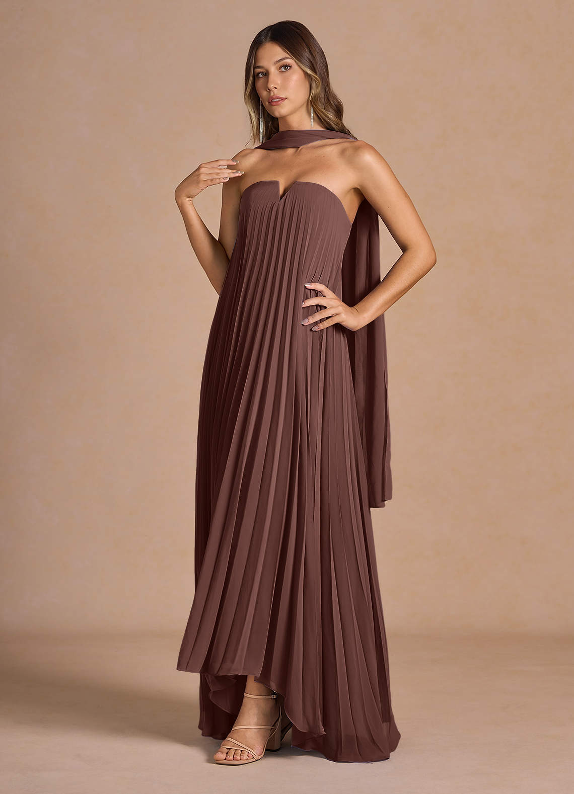 Nahla Mocha Coco Allover Pleated Maxi Dress  Dress