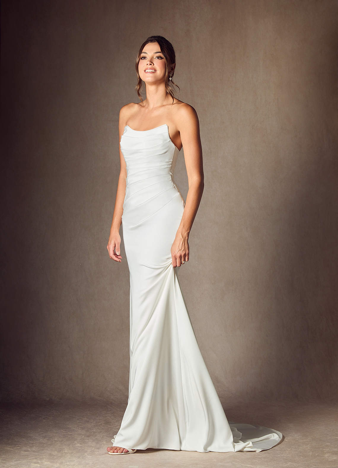 Diamond White Mermaid Strapless Crepe Back Satin Dress