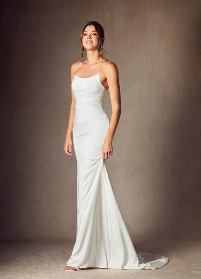Diamond White Mermaid Strapless Crepe Back Satin Dress