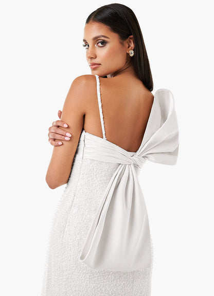 Serena White Beaded Bow Mini Dress  Dress