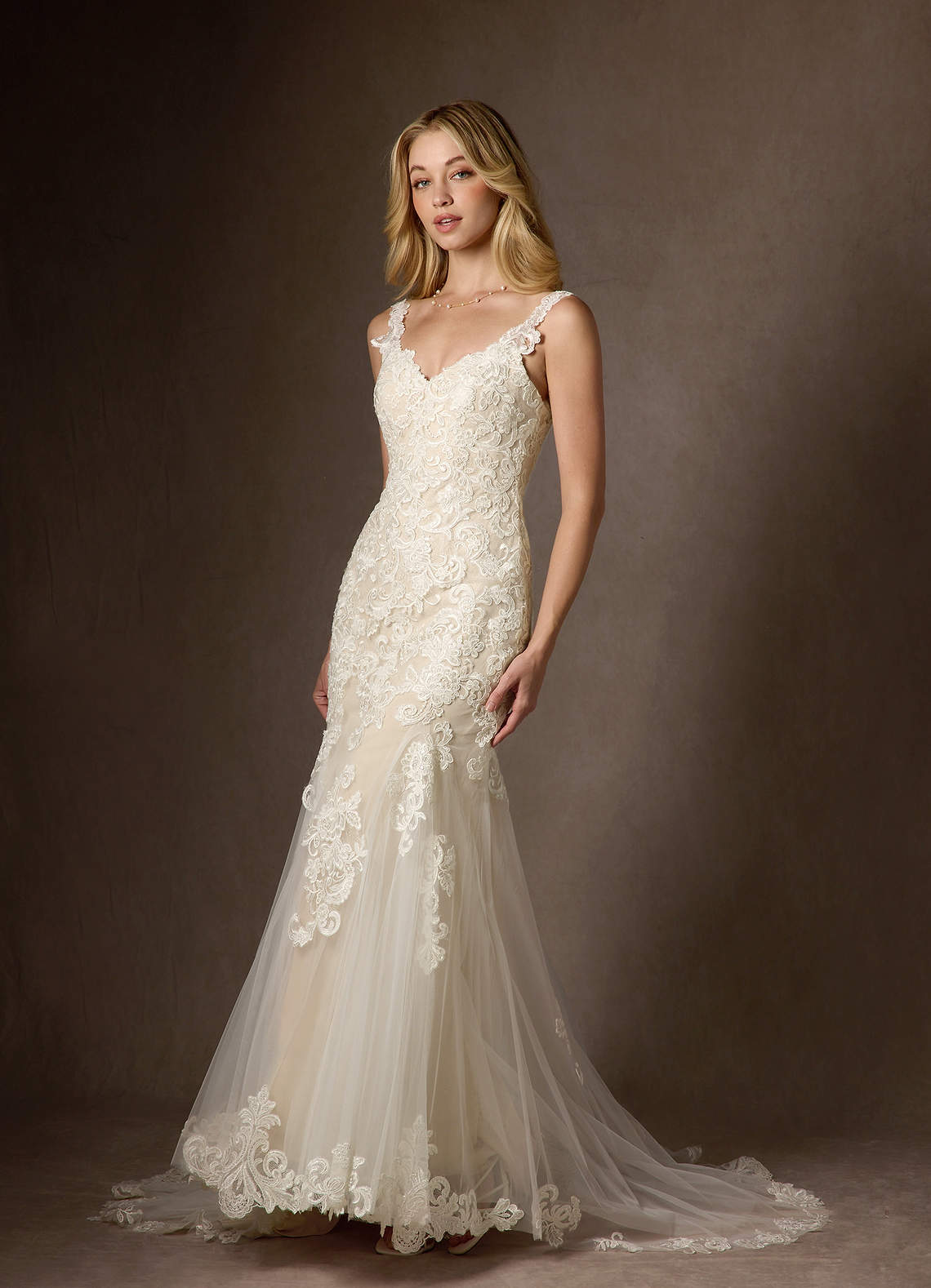 Diamond White Champagne Mermaid Sequins Tulle Dress