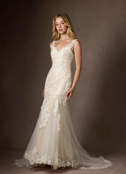 Diamond White Champagne Mermaid Sequins Tulle Dress