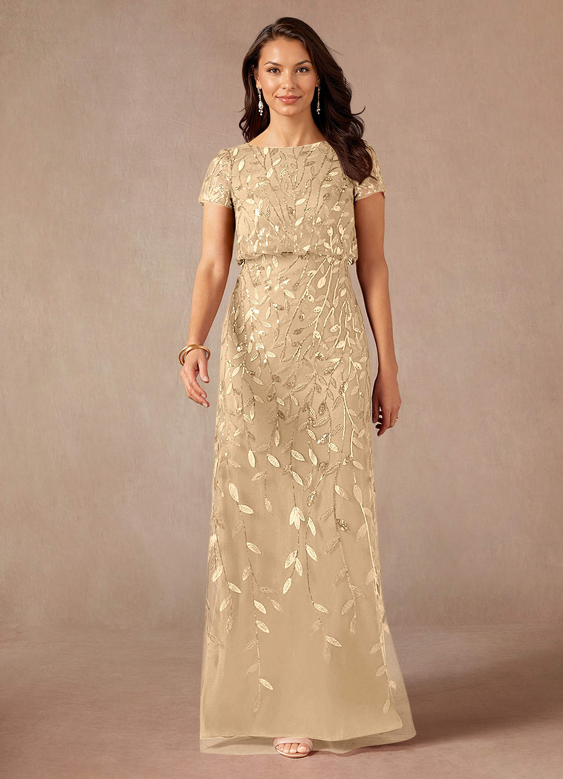 Champagne A-Line Sequins Dress