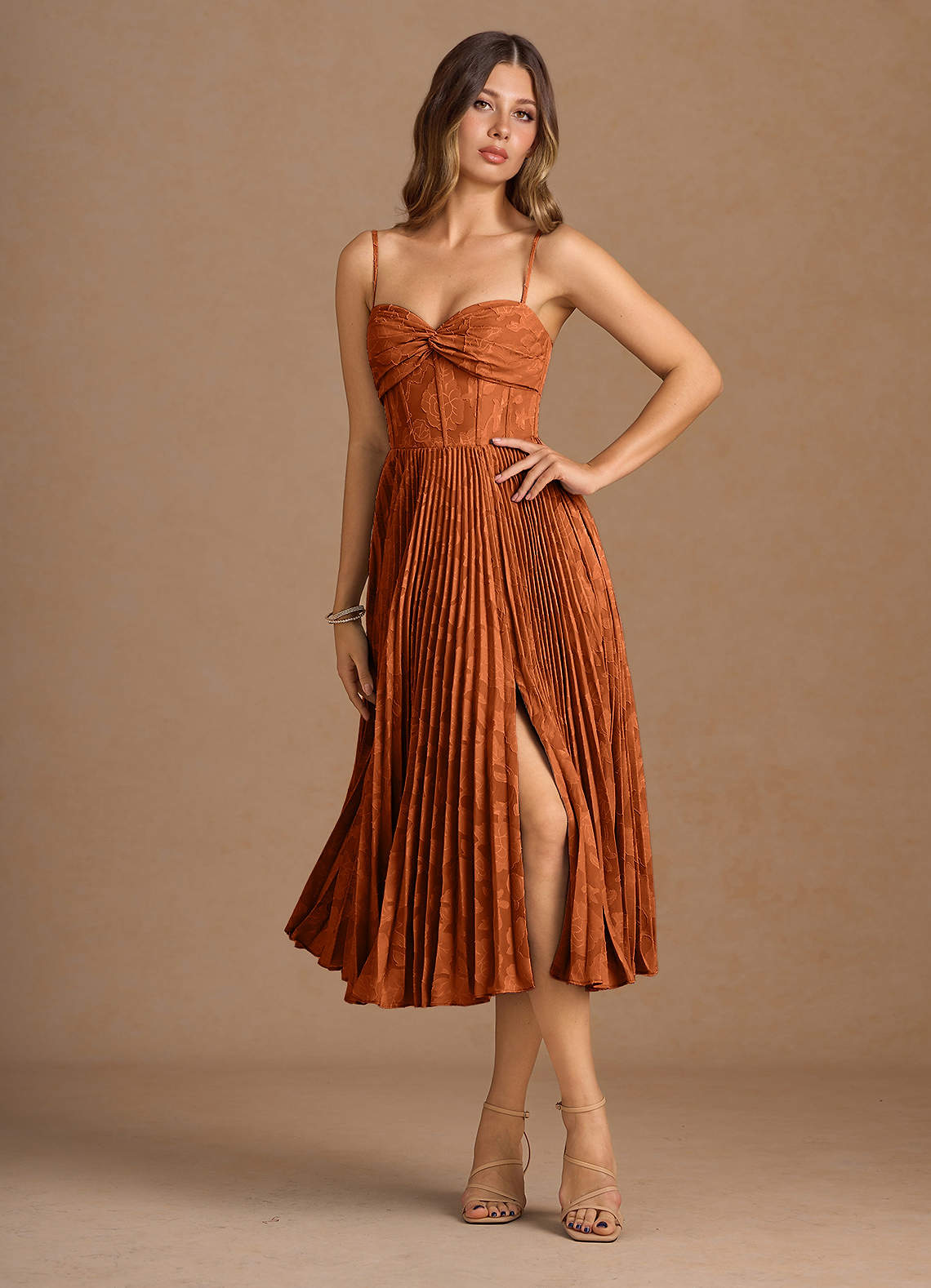 Annie Rust Pleated Midi Dress