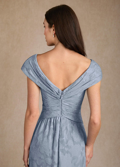 Dusty Blue A-Line Pleated Floral Burnout Dress