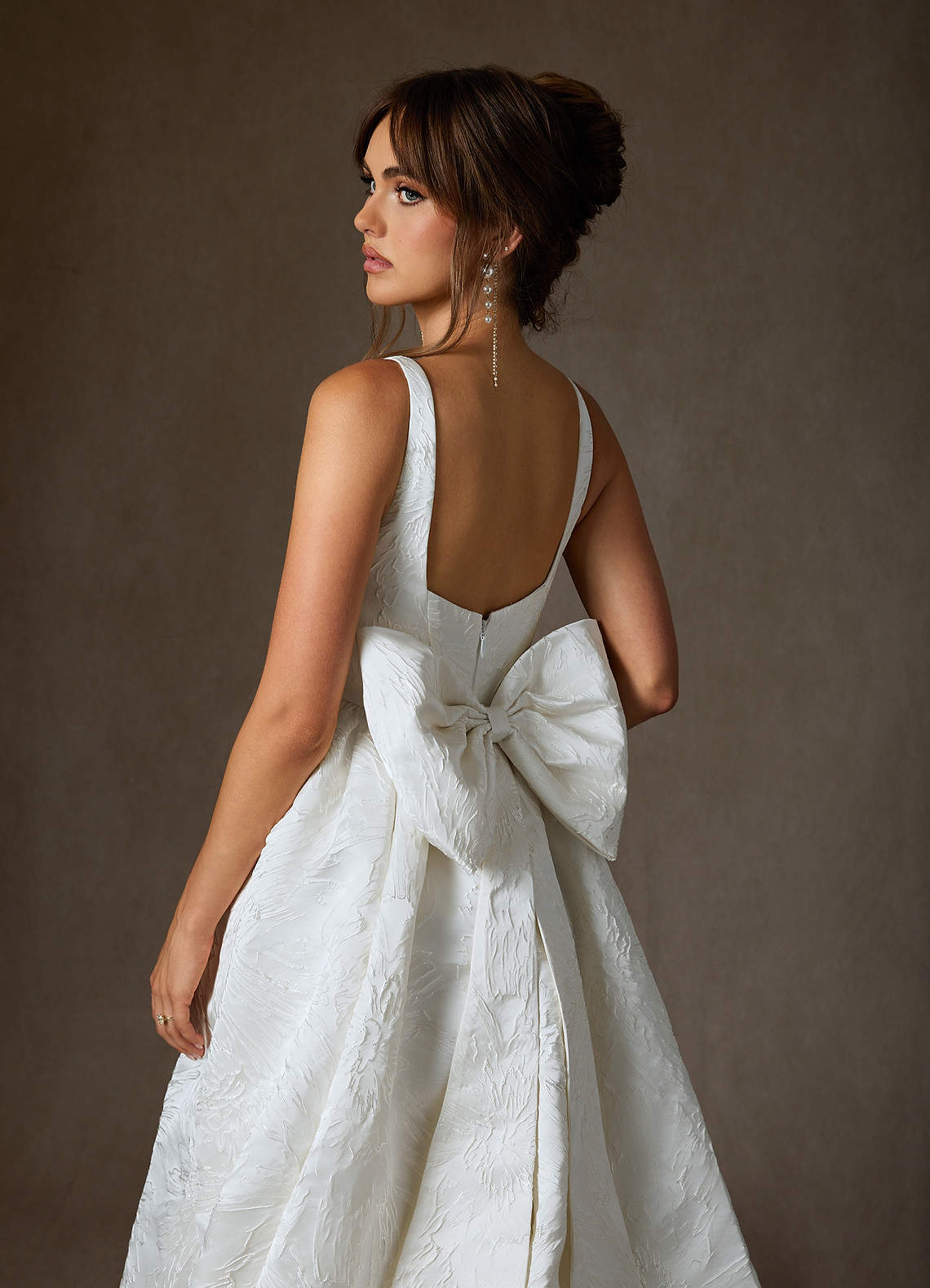 Diamond White Ball-Gown with Pockets Floral Jacquard Dress