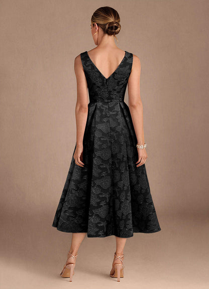 Black A-Line Pleated Floral Burnout Dress