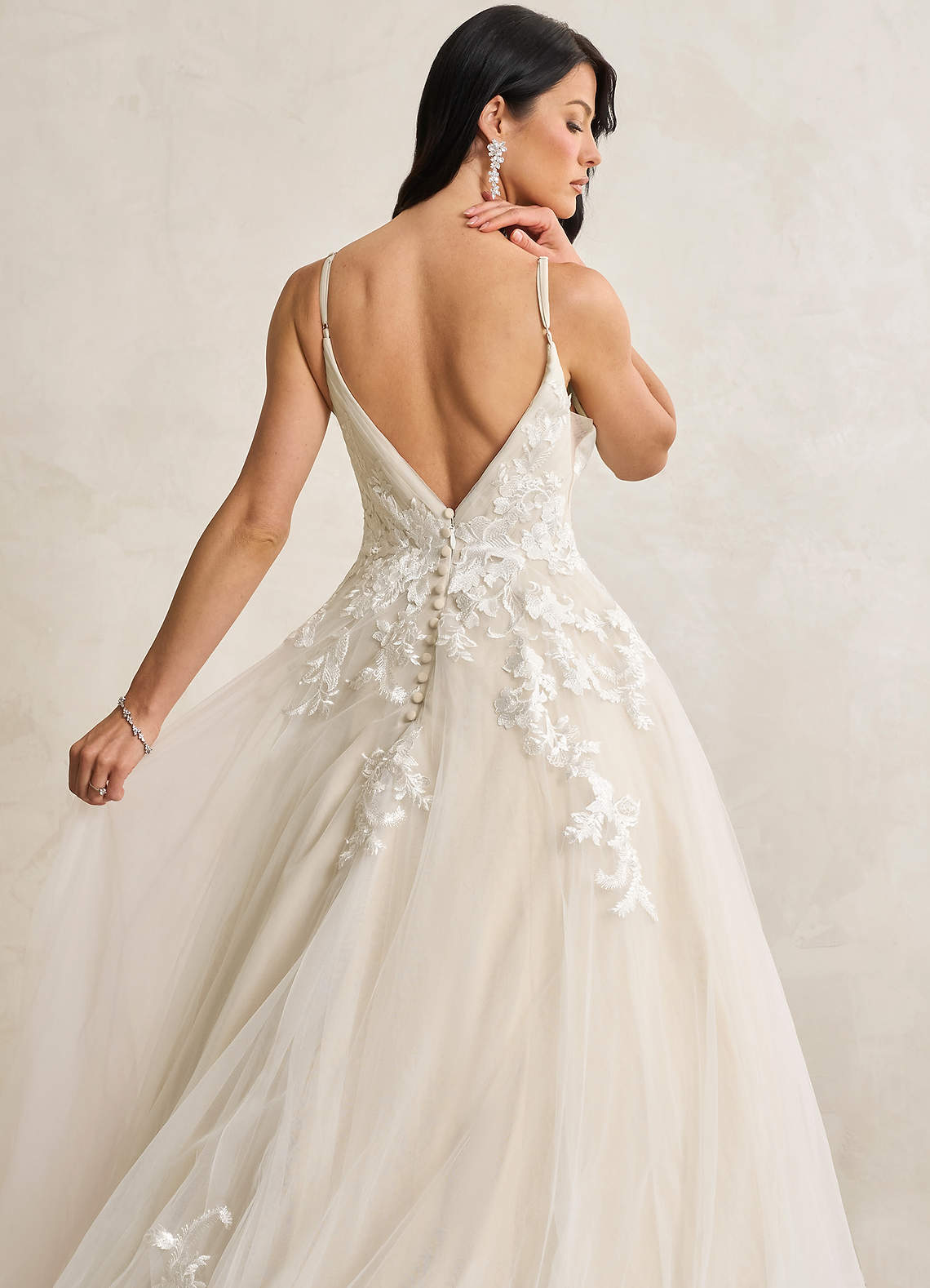 Diamond White Champagne A-Line V-Neck Sequins Tulle Dress