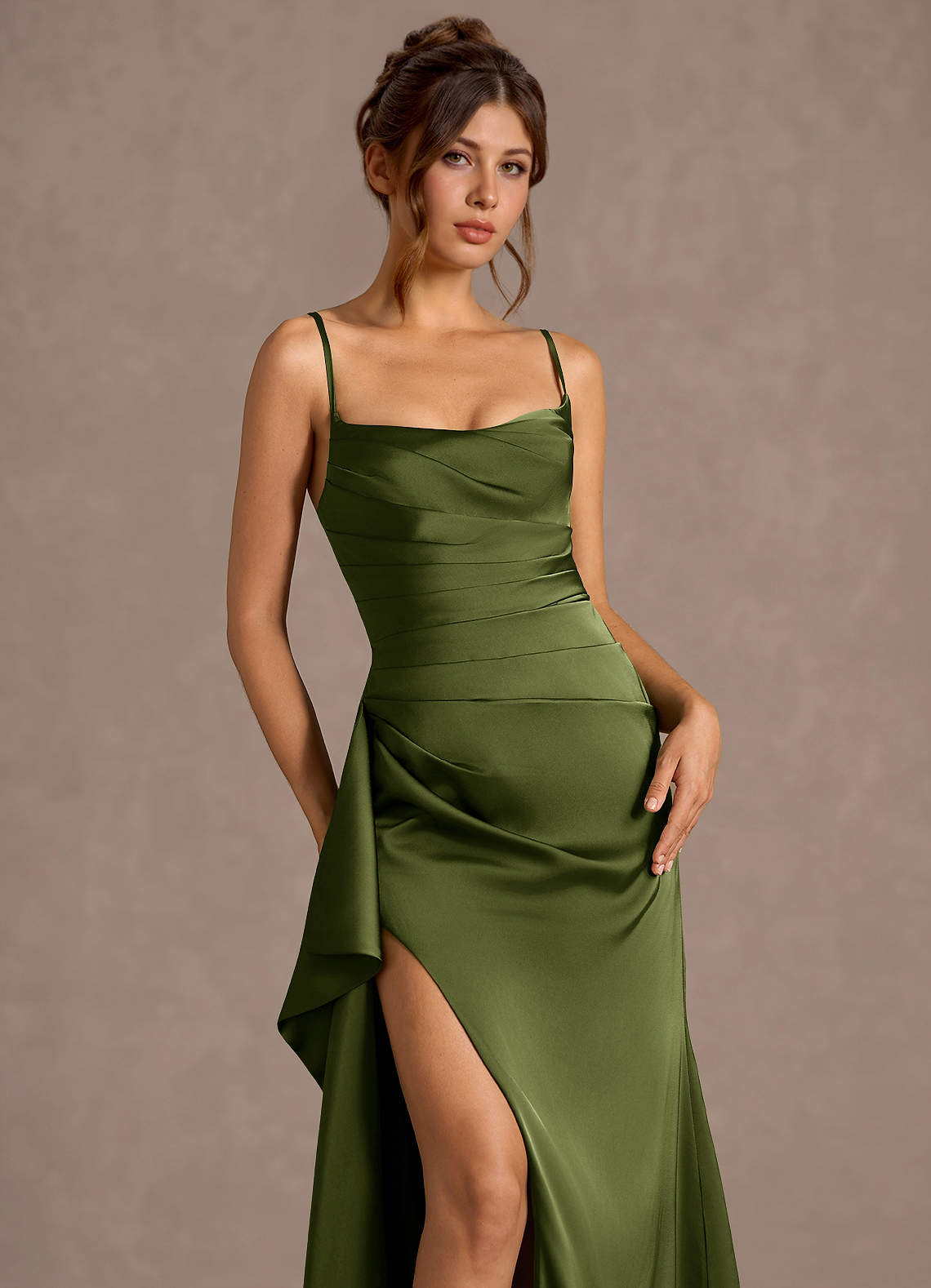 Thora Olive Open Back Prom Dress
