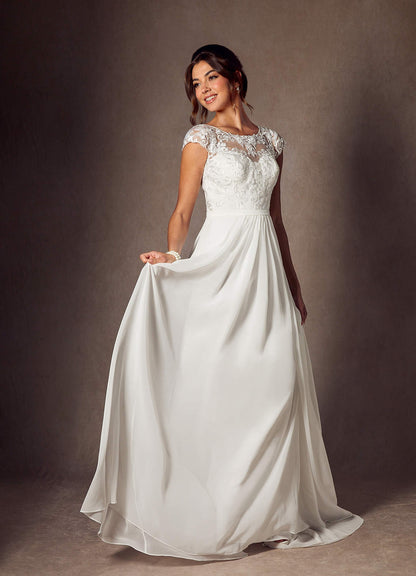 Diamond White A-Line Scoop Sequins Chiffon Dress