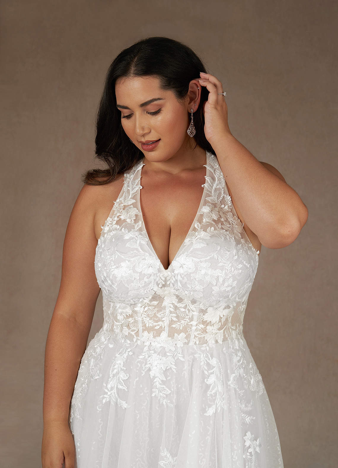 Diamond White A-Line Halter Sequins Tulle Dress