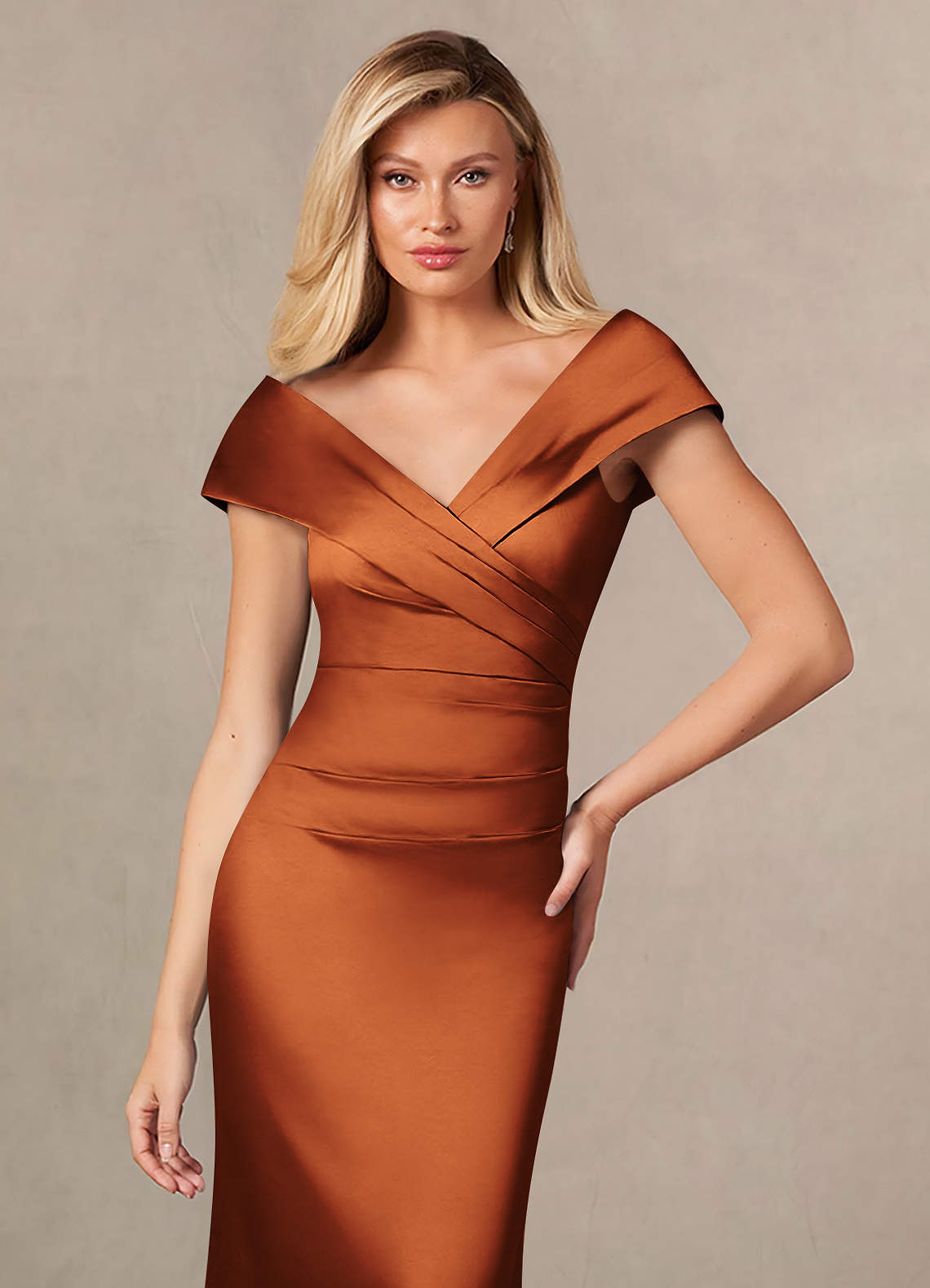Cinnamon Mermaid Pleated Stretch Satin Dress