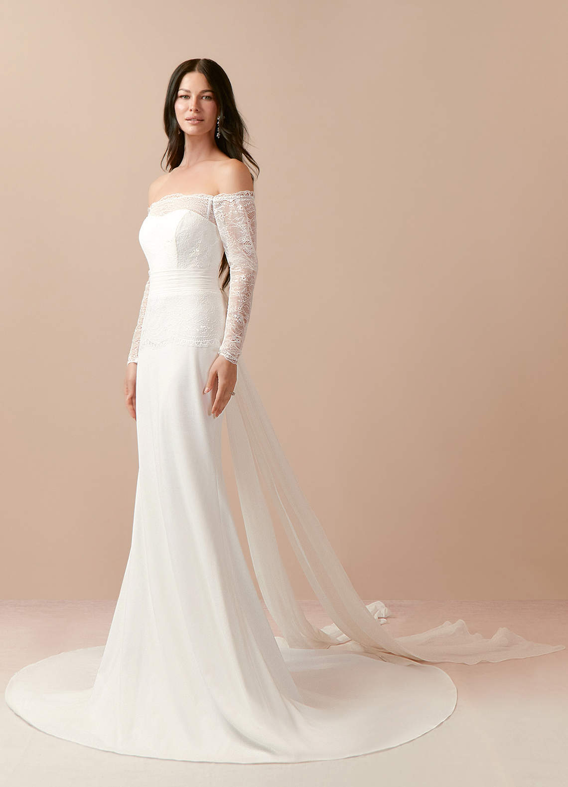 Diamond White Mermaid Off the Shoulder Stretch Crepe Dress