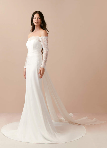 Diamond White Mermaid Off the Shoulder Stretch Crepe Dress