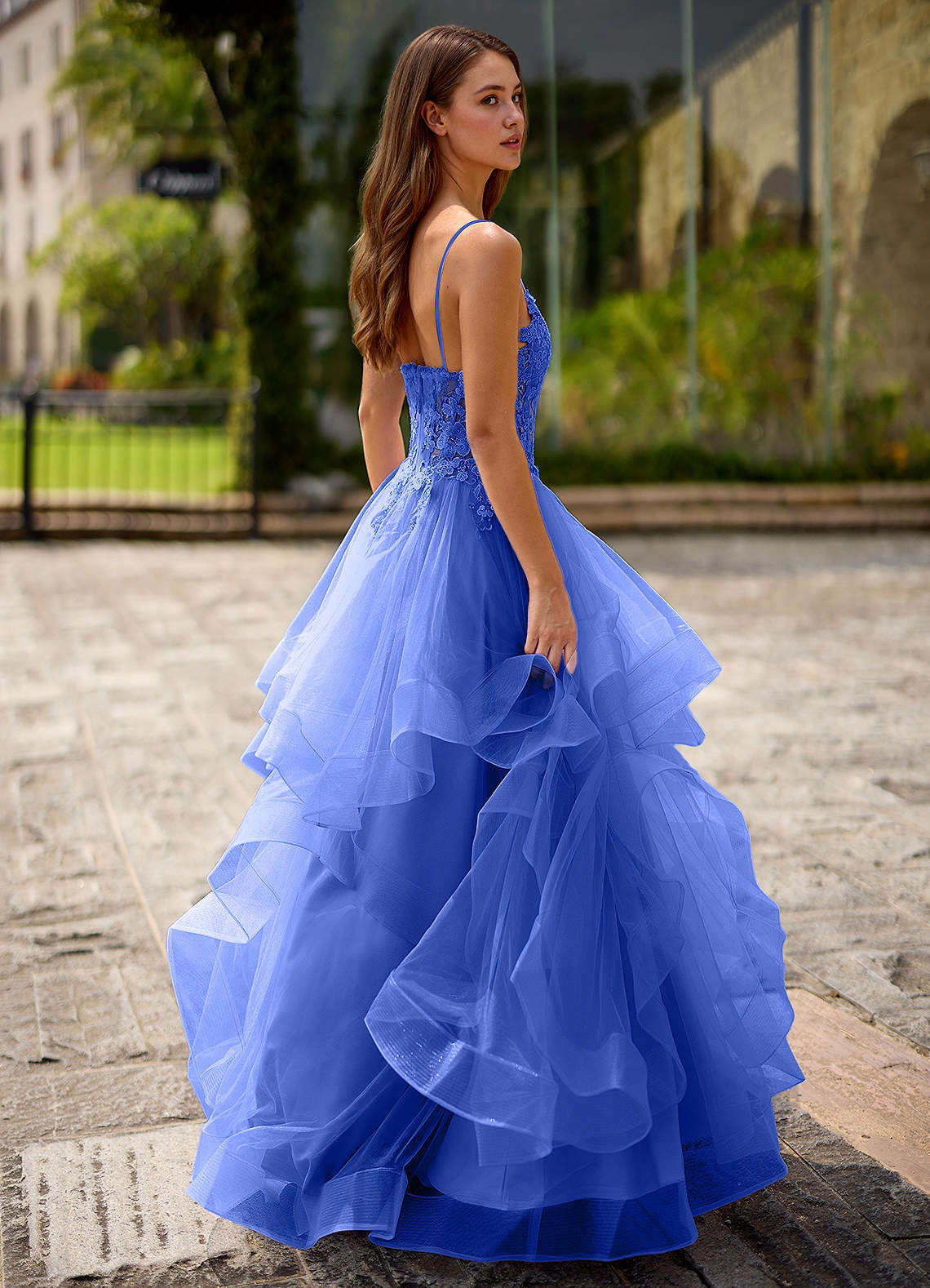 Spitze Royal Blue Sheer Lace Prom Dress  Dress