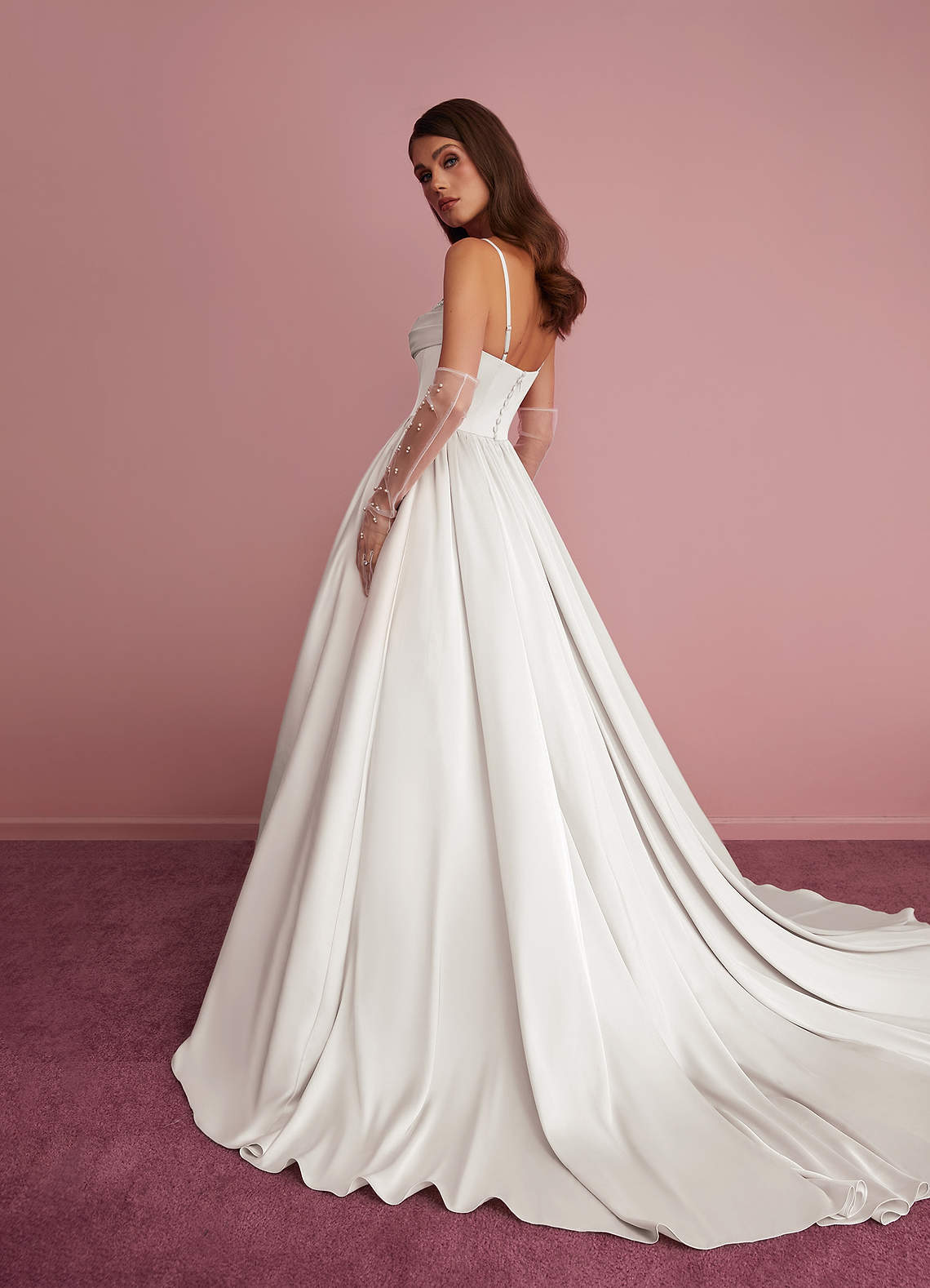 Diamond White Ball-Gown Sweetheart Neckline Stretch Satin Dress Diamond White