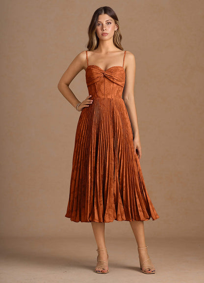 Annie Rust Pleated Midi Dress