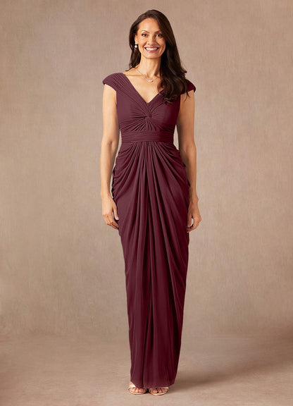 Cabernet Sheath Pleated Mesh Dress
