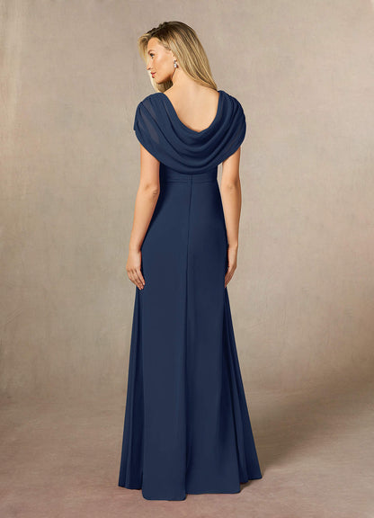 Dark Navy A-Line Side Slit Chiffon Dress