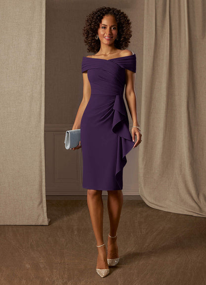 Plum Sheath Pleated Stretch Crepe Dress