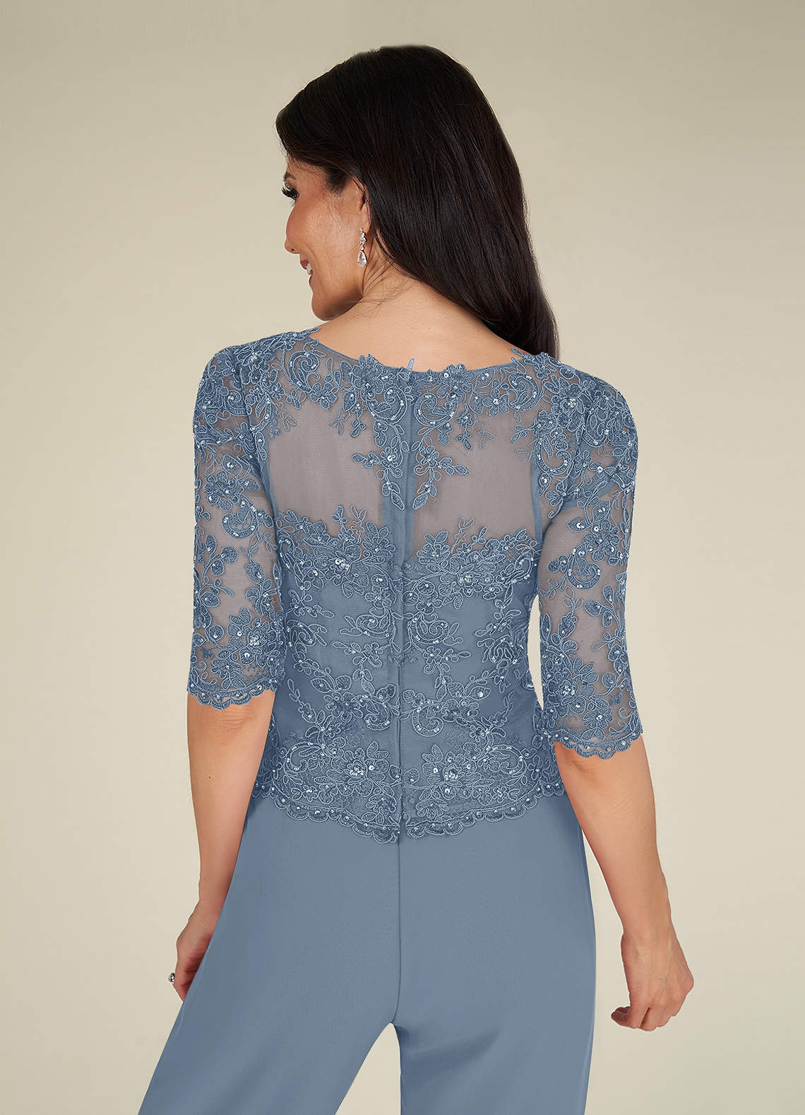 Dusty Blue Jumpsuit/Pantsuit Sequins Chiffon Dress