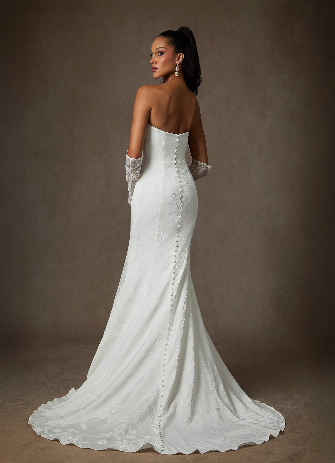 Diamond White Sheath Strapless Floral Jacquard Dress