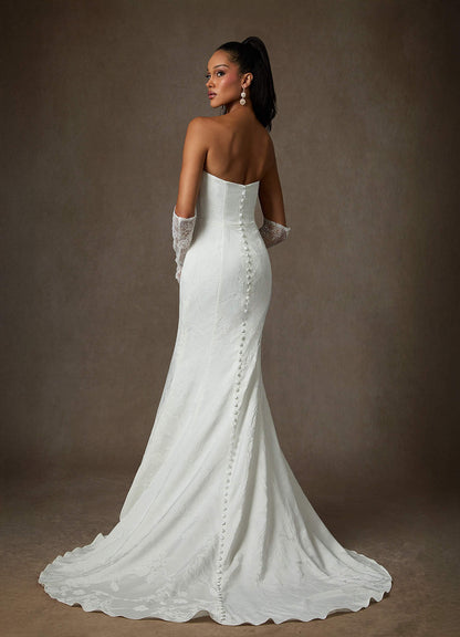 Diamond White Sheath Strapless Floral Jacquard Dress