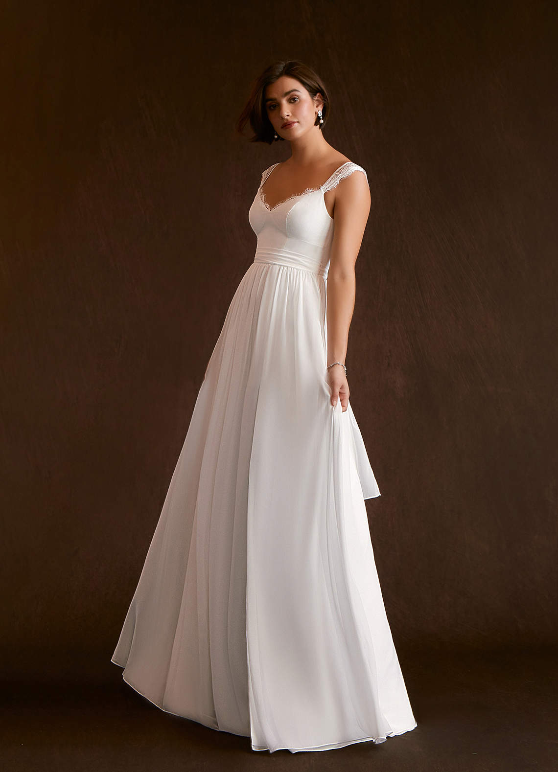 Diamond White A-Line Lace Chiffon Dress