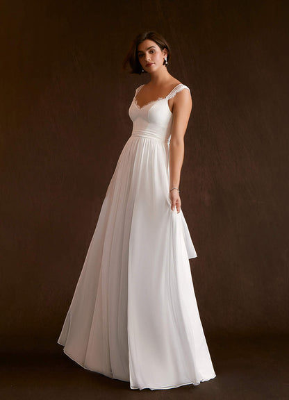 Diamond White A-Line Lace Chiffon Dress