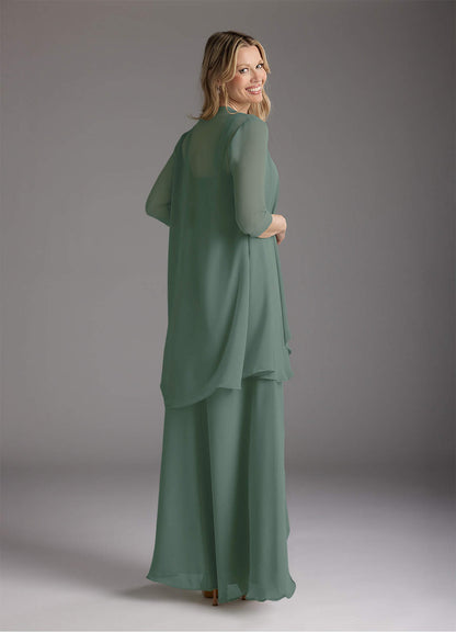 Eucalyptus A-Line Square Neckline Pleated Chiffon Dress