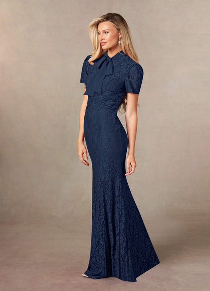 Dark Navy Mermaid Lace Chiffon Dress